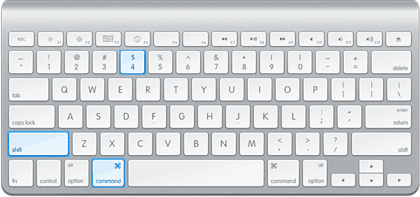 Клавиатура Apple с выделенными клавишами для снятия скриншота части экрана