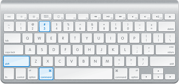 Клавиатура Apple с выделенными клавишами для снятия скриншота экрана целиком