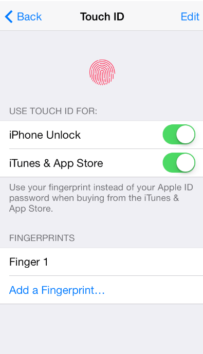 Проверка настроек Touch ID