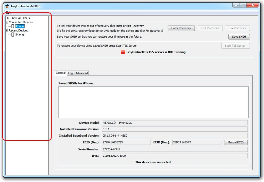 Сохранение SHSH с помощью TinyUmbrella