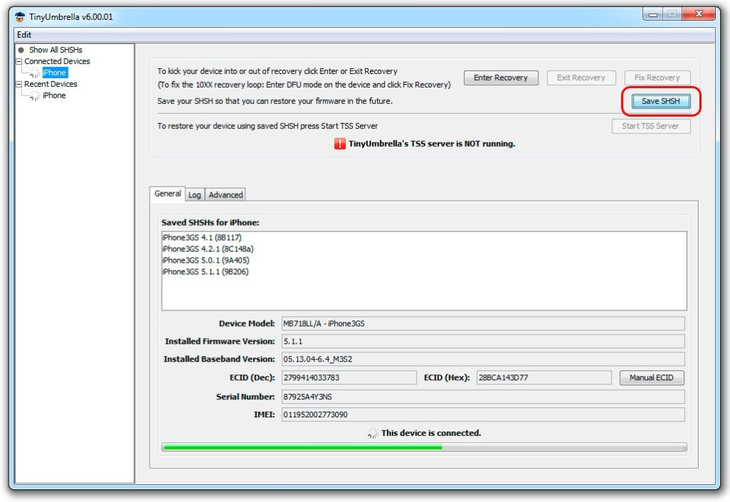 Сохранение SHSH с помощью TinyUmbrella