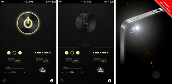 Интерфейс «Фонарика для iPad, iPhone, iPod touch»