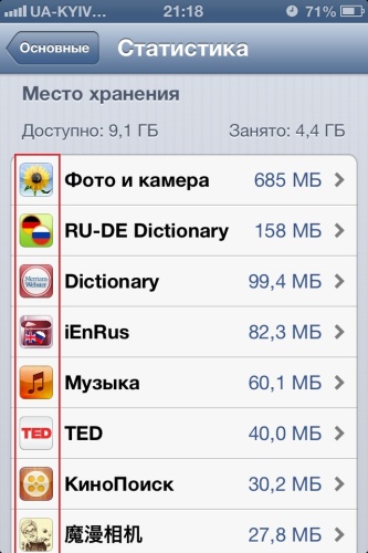 Приложения на устройстве